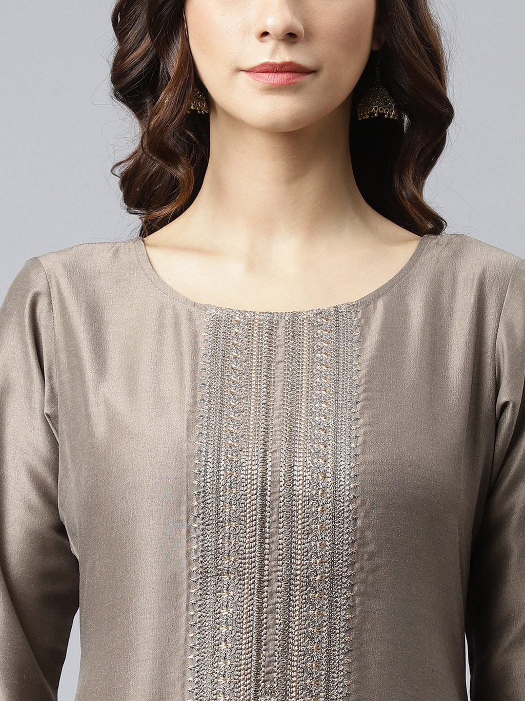 Janasya Women's Taupe Poly Silk Solid Casual Straight kurta | Grocsy
