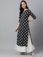Janasya Women's Black Cotton Floral Printed Casual Straight Kurta | Grocsy