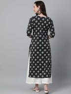 Janasya Women's Black Cotton Floral Printed Casual Straight Kurta | Grocsy