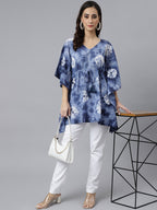 Janasya Women's Navy Blue Cotton Tie dye Kaftan Kaftan Tunic | Grocsy