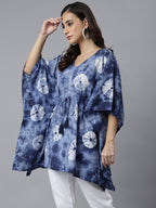 Janasya Women's Navy Blue Cotton Tie dye Kaftan Kaftan Tunic | Grocsy