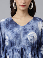 Janasya Women's Navy Blue Cotton Tie dye Kaftan Kaftan Tunic | Grocsy