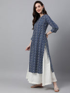 Janasya Women's Indigo Cotton Zig Zag Printed Casual Straight Kurta | Grocsy