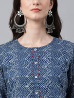 Janasya Women's Indigo Cotton Zig Zag Printed Casual Straight Kurta | Grocsy