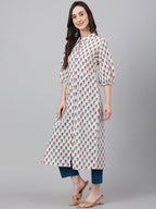 Janasya Women's White Cotton Floral Printed Casual Straight Kurta | Grocsy