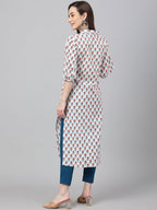 Janasya Women's White Cotton Floral Printed Casual Straight Kurta | Grocsy
