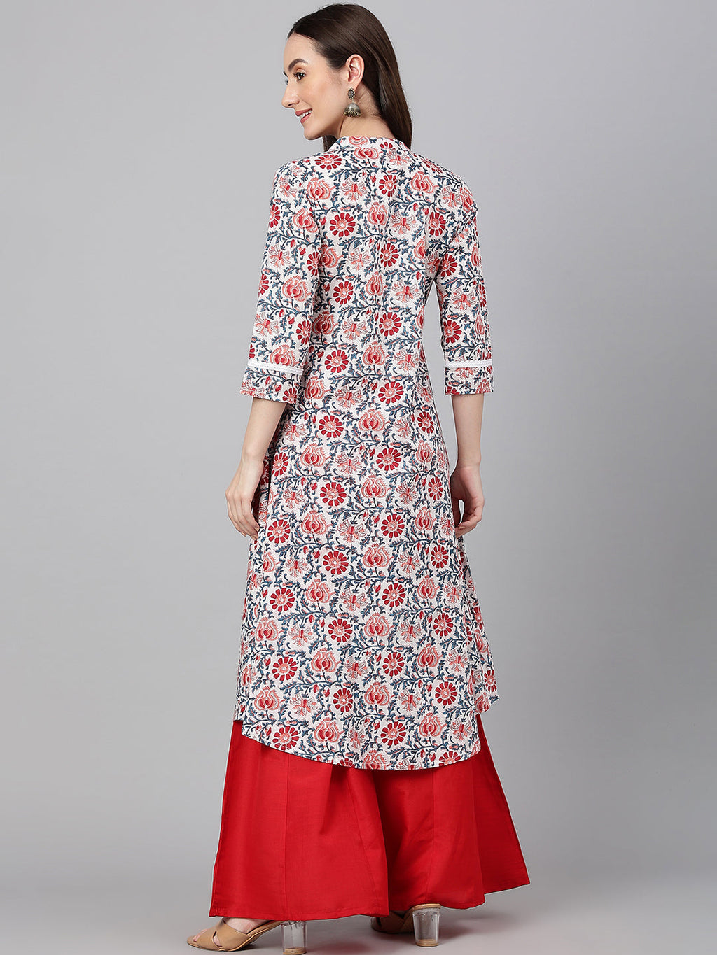 Janasya Women's White Cotton Floral Printed Casual Flared Kurta | Grocsy