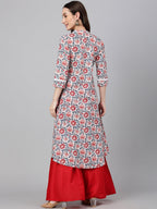 Janasya Women's White Cotton Floral Printed Casual Flared Kurta | Grocsy
