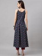 Janasya Women's Navy Blue Cotton Botanical Printed Casual Anarkali Kurta | Grocsy