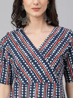Janasya Women's Navy Blue Cotton Geometric Printed Casual Straight Kurta | Grocsy