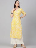 Janasya Women's Yellow Cambric Cotton Printed Casual Straight Kurta | Grocsy