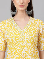 Janasya Women's Yellow Cambric Cotton Printed Casual Straight Kurta | Grocsy