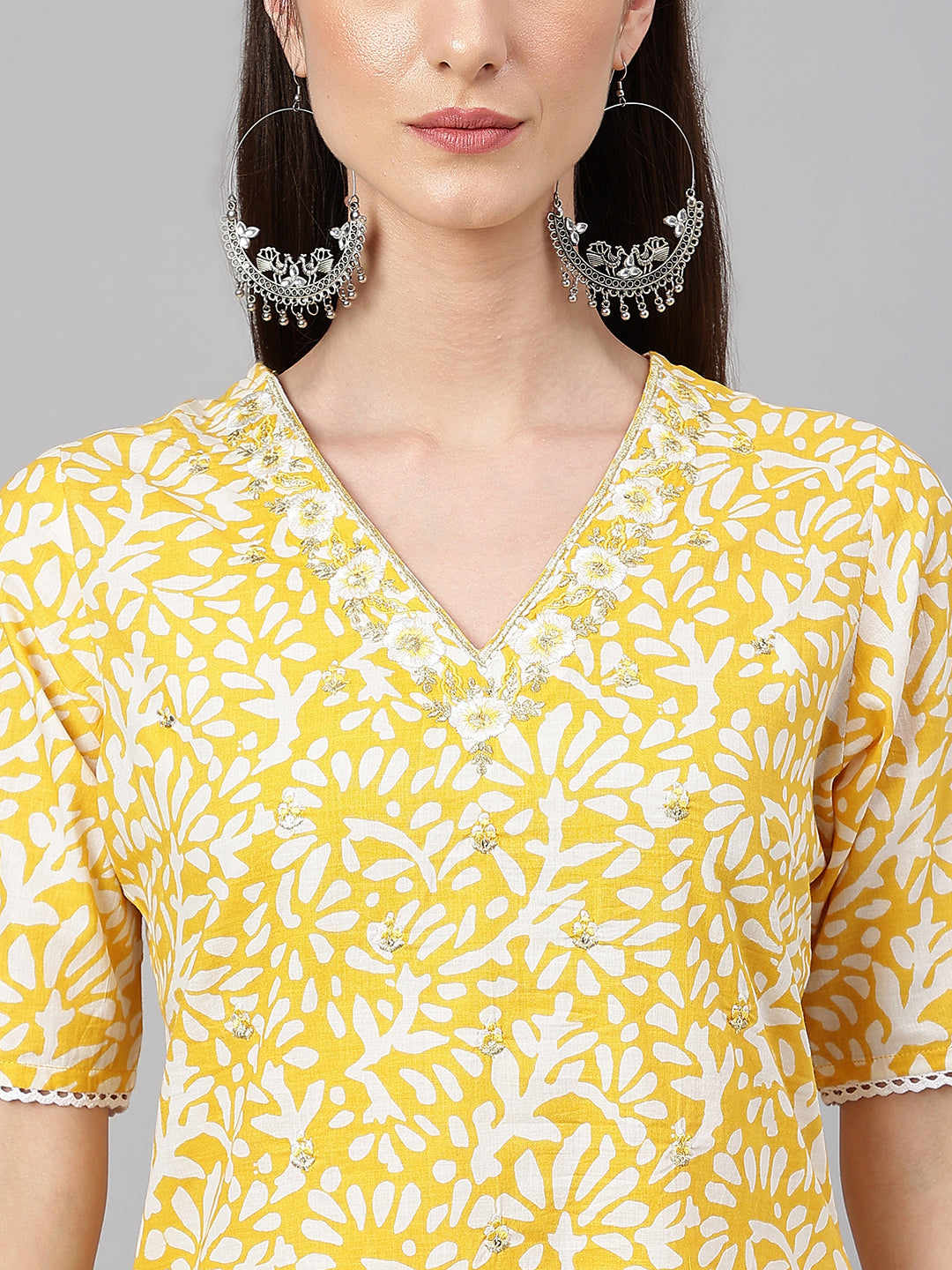 Janasya Women's Yellow Cambric Cotton Printed Casual Straight Kurta | Grocsy