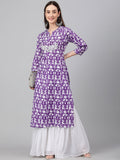 Janasya Women's Purple Cotton Batik Printed Casual Straight Kurta | Grocsy