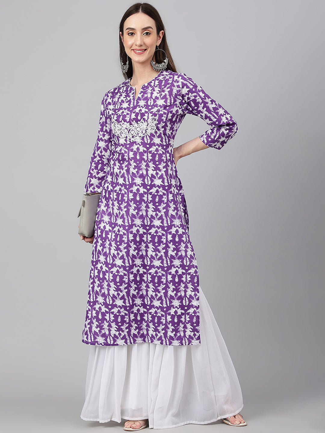 Janasya Women's Purple Cotton Batik Printed Casual Straight Kurta | Grocsy