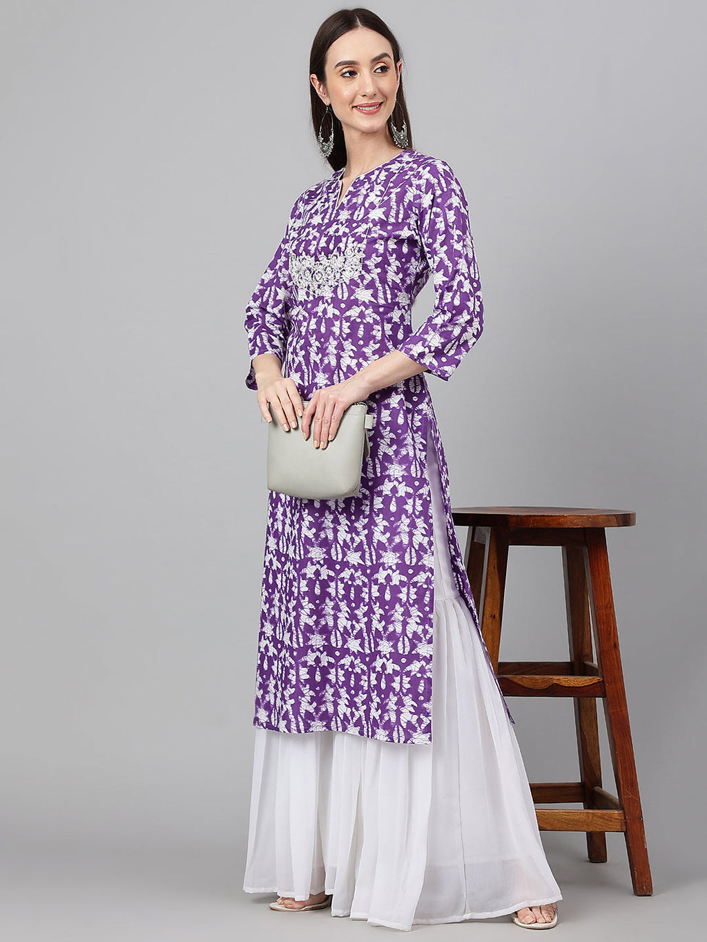 Janasya Women's Purple Cotton Batik Printed Casual Straight Kurta | Grocsy