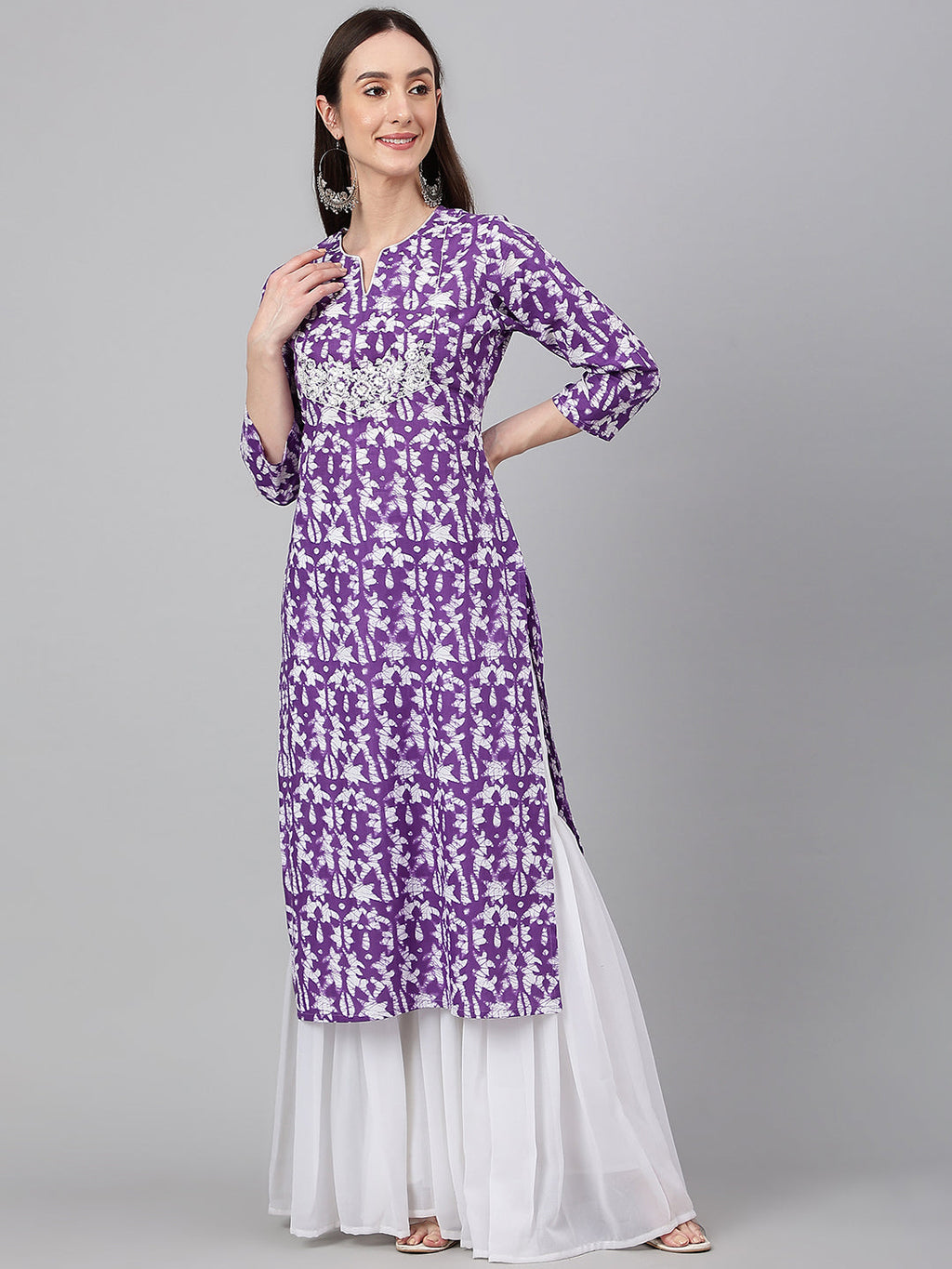 Janasya Women's Purple Cotton Batik Printed Casual Straight Kurta | Grocsy