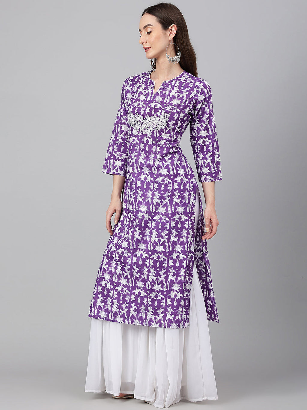 Janasya Women's Purple Cotton Batik Printed Casual Straight Kurta | Grocsy