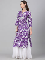 Janasya Women's Purple Cotton Batik Printed Casual Straight Kurta | Grocsy