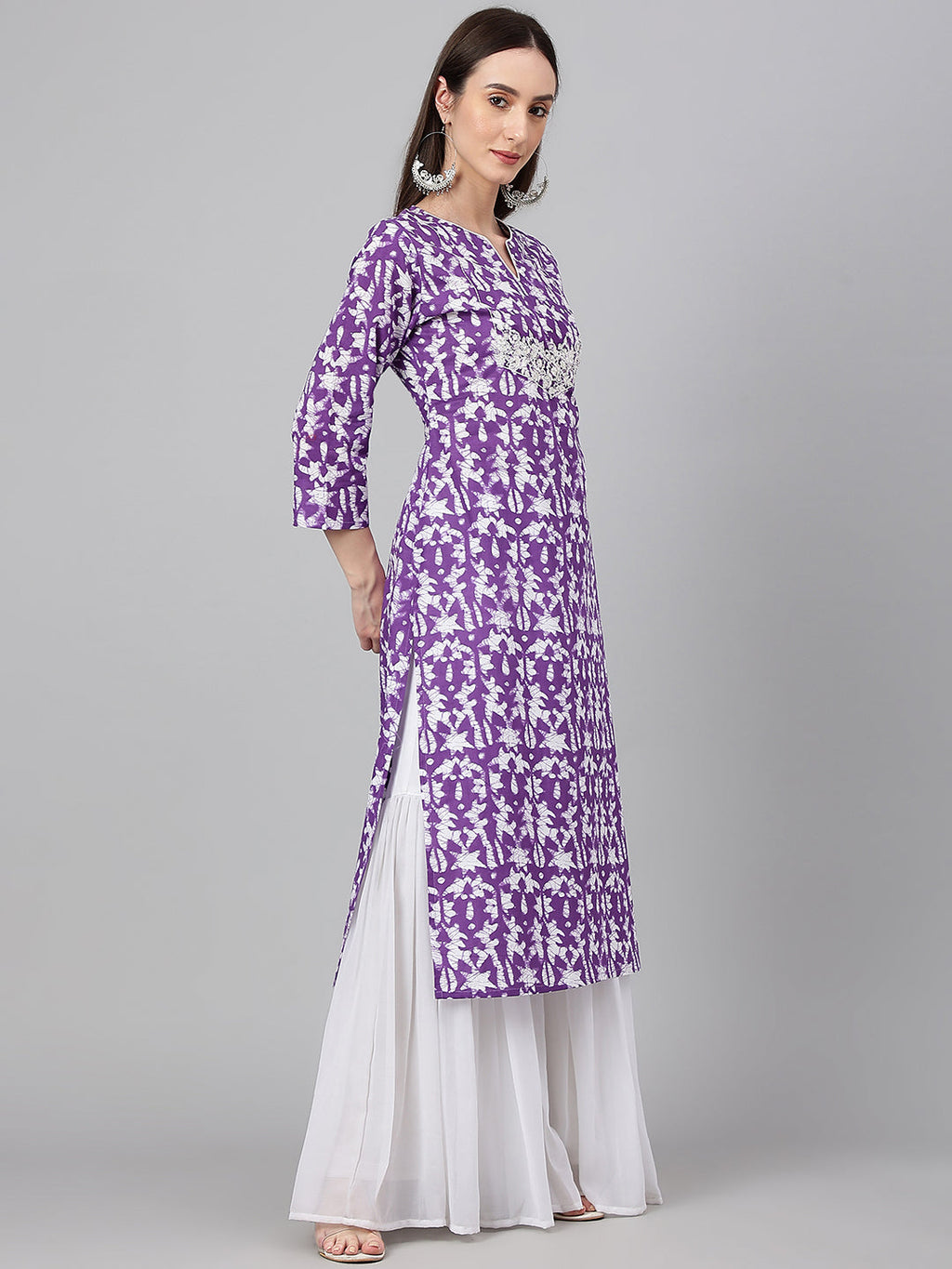 Janasya Women's Purple Cotton Batik Printed Casual Straight Kurta | Grocsy