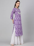 Janasya Women's Purple Cotton Batik Printed Casual Straight Kurta | Grocsy