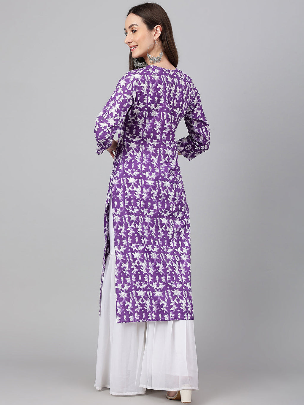 Janasya Women's Purple Cotton Batik Printed Casual Straight Kurta | Grocsy