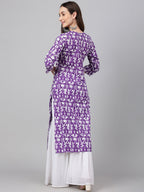 Janasya Women's Purple Cotton Batik Printed Casual Straight Kurta | Grocsy