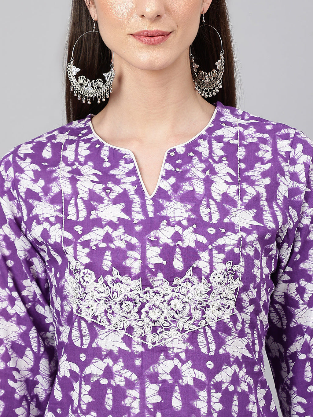 Janasya Women's Purple Cotton Batik Printed Casual Straight Kurta | Grocsy