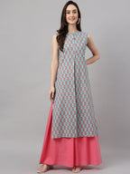 Janasya Women's Aqua Blue Cotton Botanical Printed Casual Straight Kurta | Grocsy