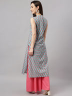 Janasya Women's Aqua Blue Cotton Botanical Printed Casual Straight Kurta | Grocsy