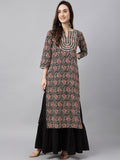 Janasya Women's Black Cotton Paisley Printed Casual Straight Kurta | Grocsy