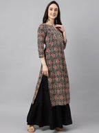 Janasya Women's Black Cotton Paisley Printed Casual Straight Kurta | Grocsy