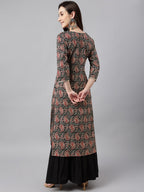 Janasya Women's Black Cotton Paisley Printed Casual Straight Kurta | Grocsy