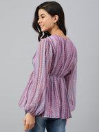 Janasya Women's Pink Dobby Georgette Digital Print Peplum Top | Grocsy