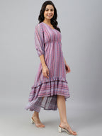 Janasya Women's Pink Dobby Georgette Digital Print High Low Western Dress | Grocsy