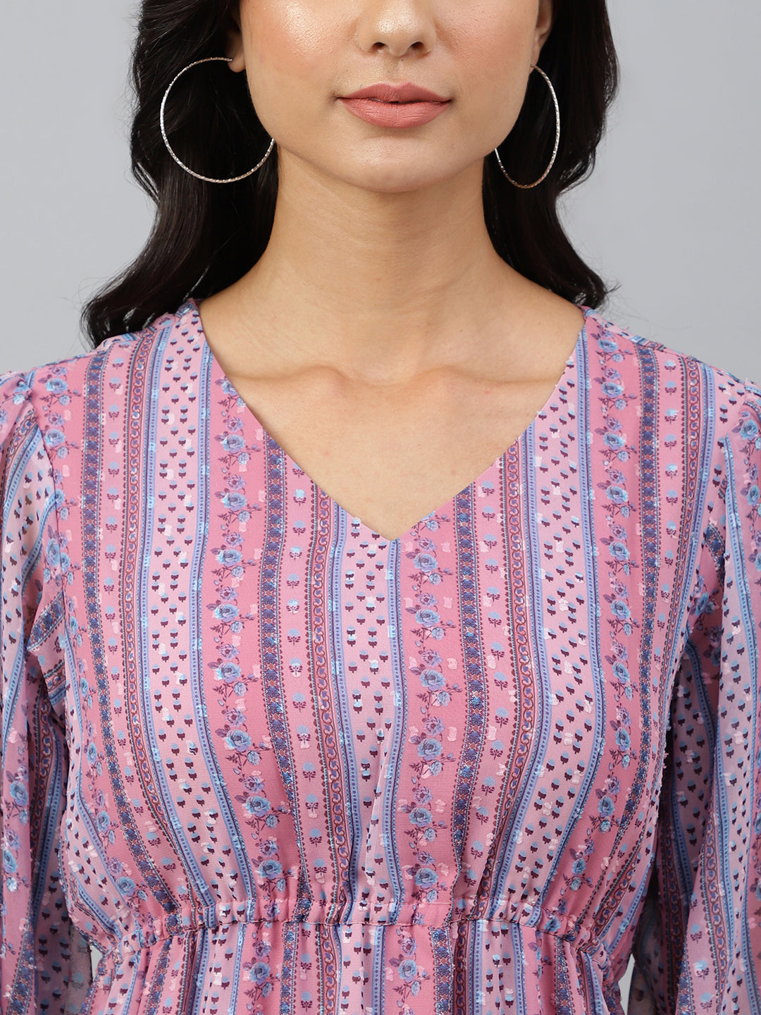 Janasya Women's Pink Dobby Georgette Digital Print High Low Western Dress | Grocsy