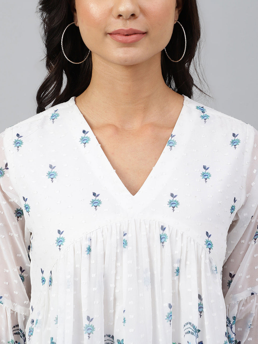 Janasya Women's White Georgette Digital Print Flared Top | Grocsy