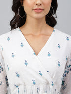 Janasya Women's White Georgette Digital Printed Flared Western Dress | Grocsy