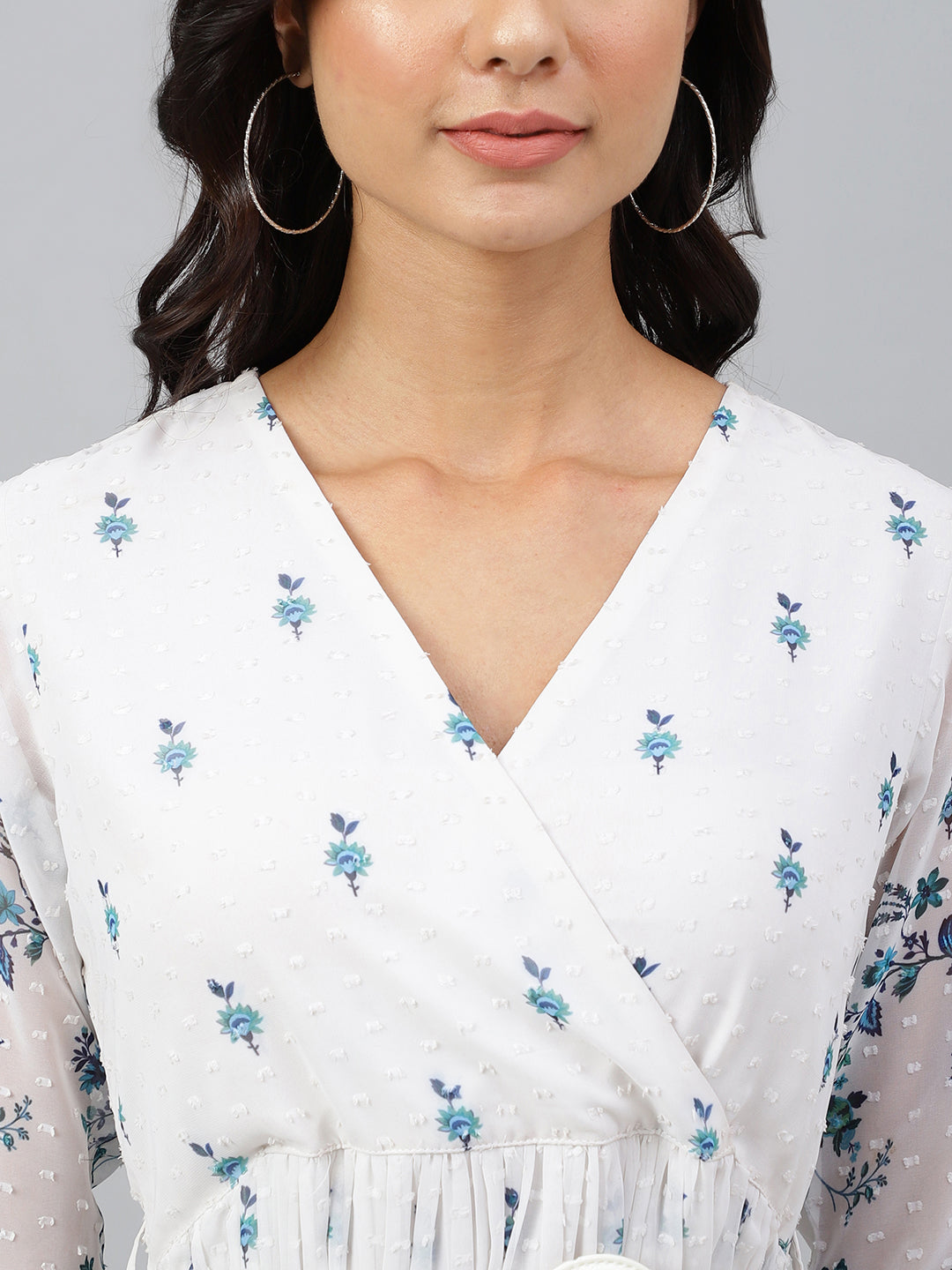 Janasya Women's White Georgette Digital Printed Flared Western Dress | Grocsy