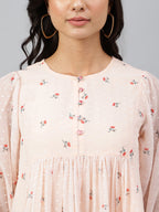 Janasya Women's Peach Georgette Floral Print Flared Top | Grocsy