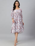 Janasya Women's White Georgette Floral Printed Flared Western Dress | Grocsy