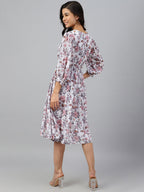 Janasya Women's White Georgette Floral Printed Flared Western Dress | Grocsy