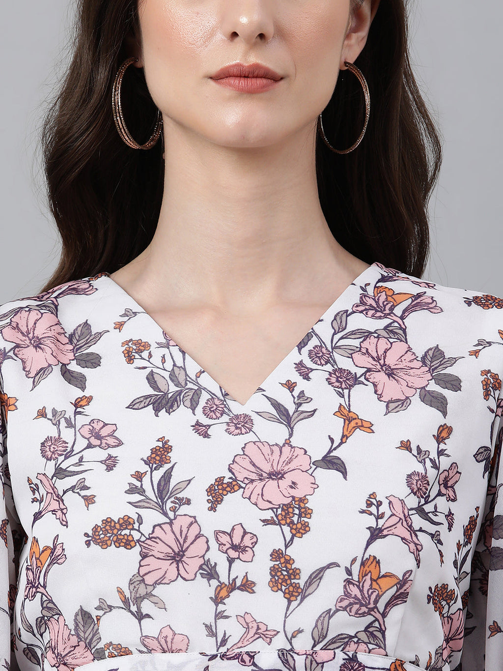 Janasya Women's White Georgette Floral Print Peplum Top | Grocsy