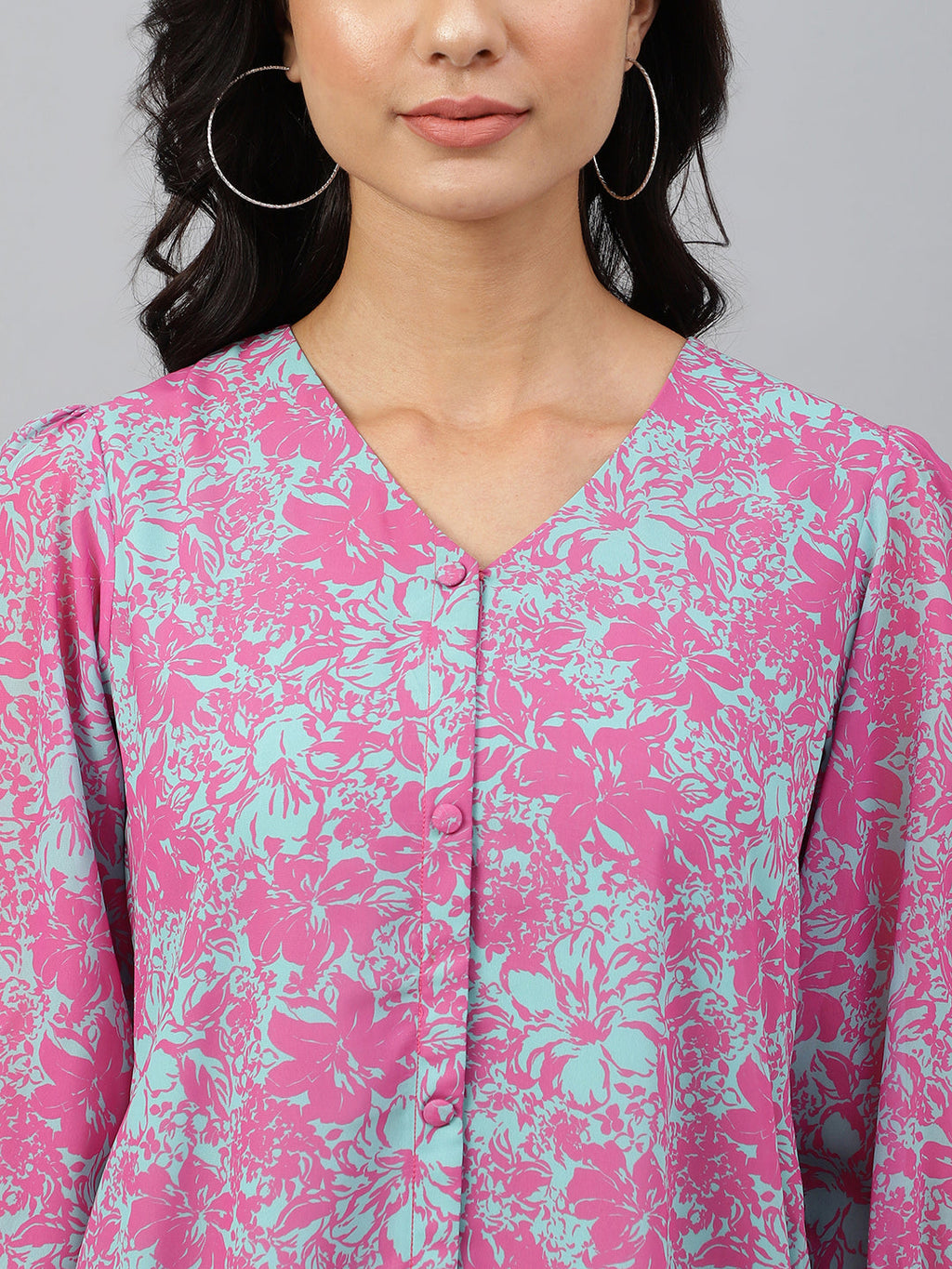 Janasya Women's Pink Georgette Floral Printed A-line Western Dress | Grocsy
