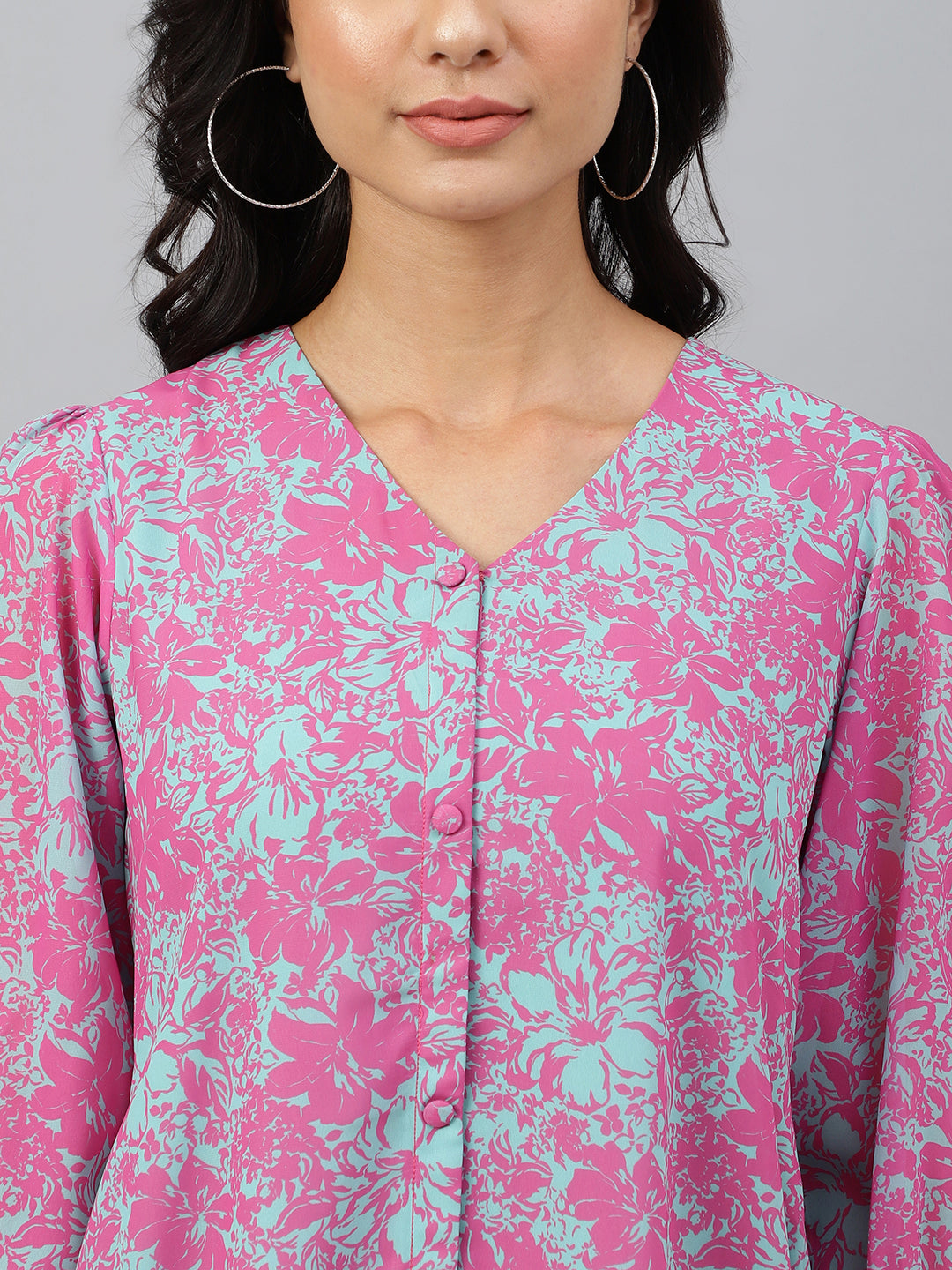 Janasya Women's Pink Georgette Floral Printed A-line Western Dress | Grocsy