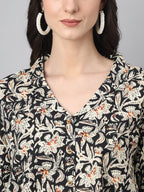 Janasya Women's Black Cotton Floral Print Casual Regular Top | Grocsy