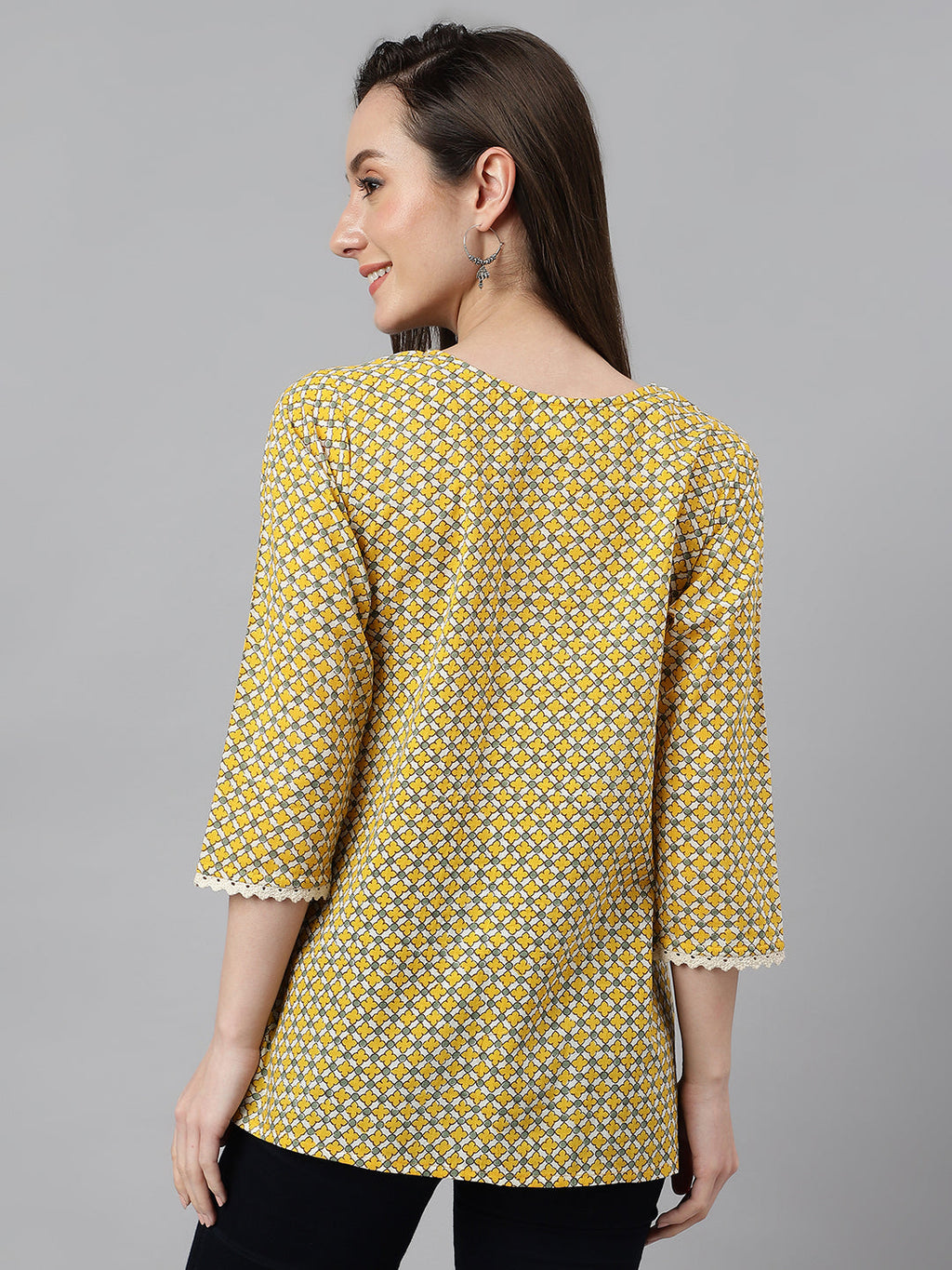 Janasya Women's Mustard Cotton Ethnic Motifs Casual Regular Top | Grocsy