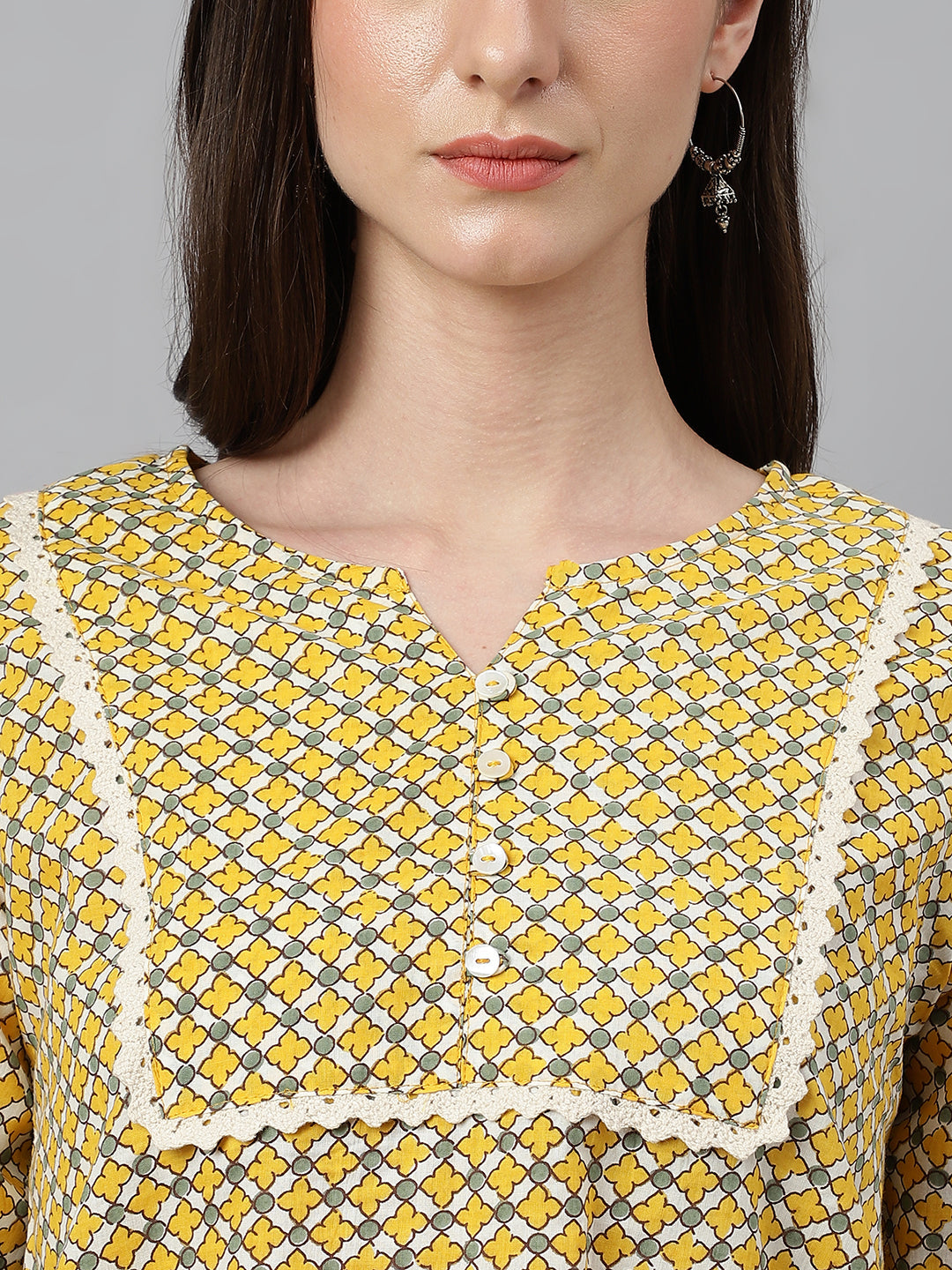 Janasya Women's Mustard Cotton Ethnic Motifs Casual Regular Top | Grocsy