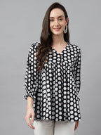 Janasya Women's Black Cotton Polka Print Casual Peplum Top | Grocsy