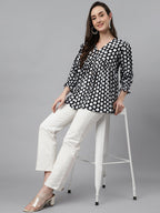 Janasya Women's Black Cotton Polka Print Casual Peplum Top | Grocsy